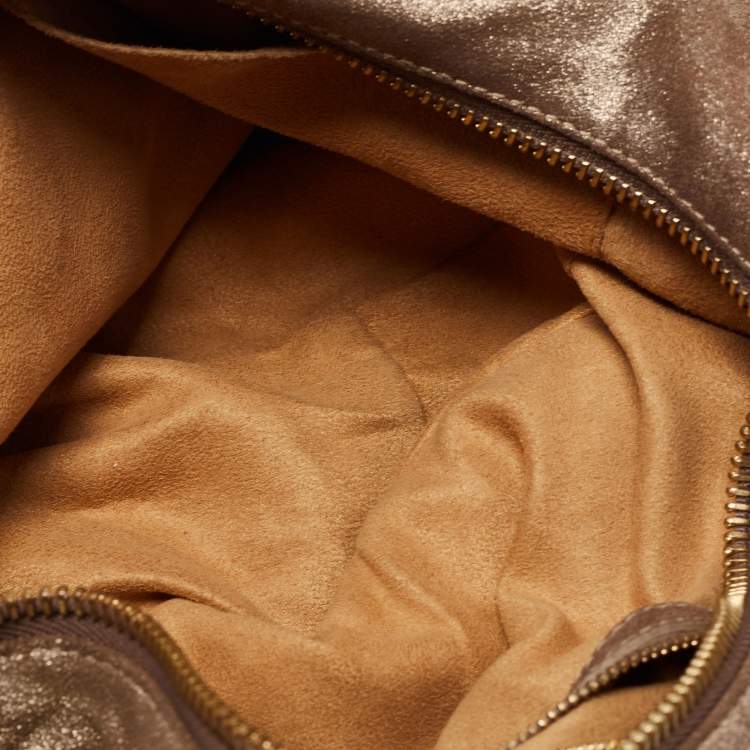 Pre Owned Jimmy Choo Metallic Beige Suede Solar Hobo