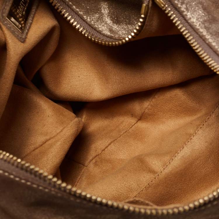 Pre Owned Jimmy Choo Metallic Beige Suede Solar Hobo