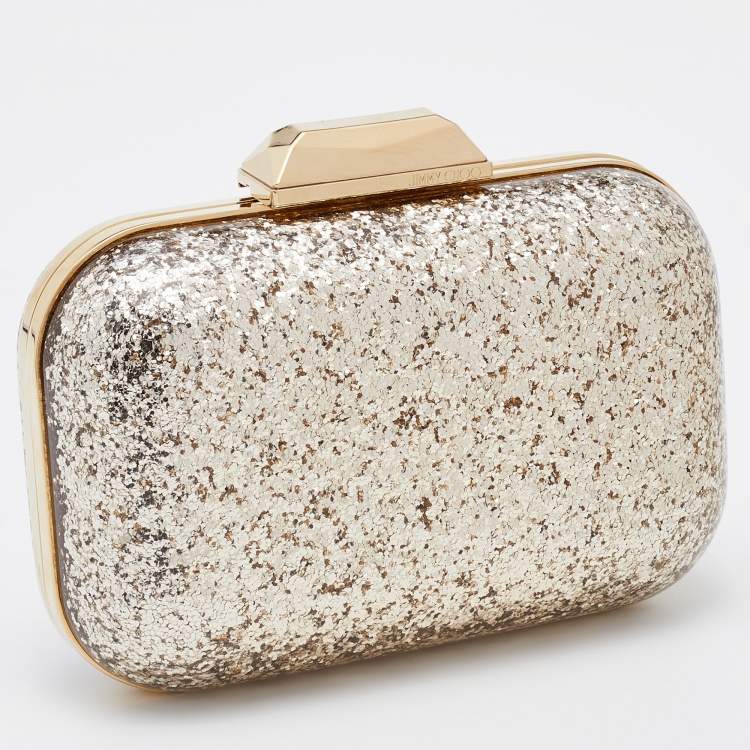 Pre Owned Jimmy Choo Gold Fiber and Glitter Cloud Clutch