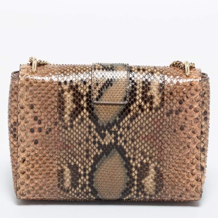 Pre Owned Jimmy Choo Beige Python Leather Flap Shoulder Bag