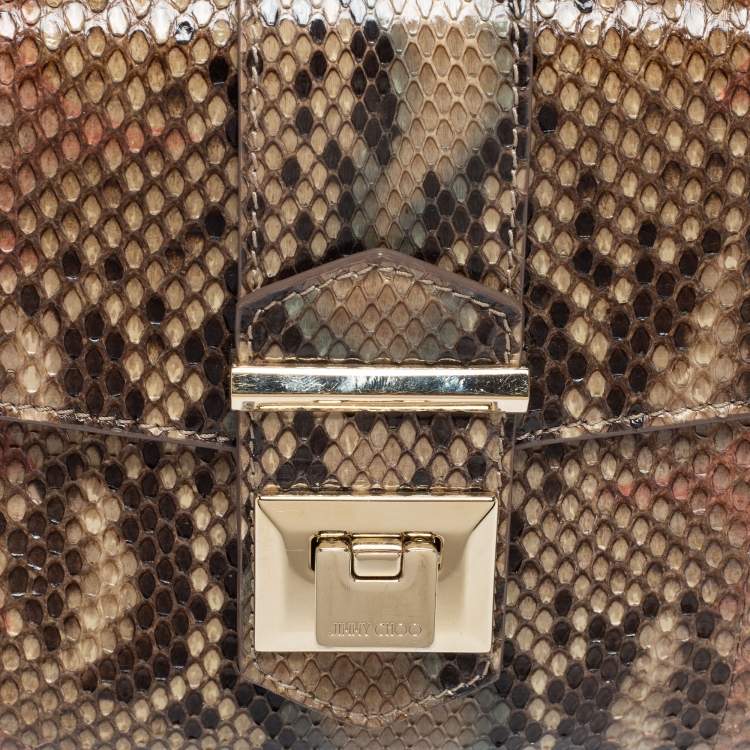 Pre Owned Jimmy Choo Beige Python Leather Flap Shoulder Bag