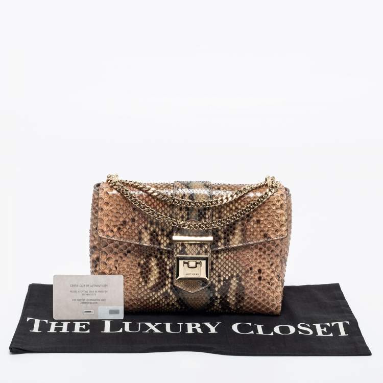 Pre Owned Jimmy Choo Beige Python Leather Flap Shoulder Bag