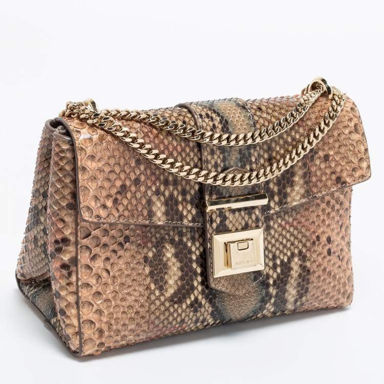 Pre Owned Jimmy Choo Beige Python Leather Flap Shoulder Bag