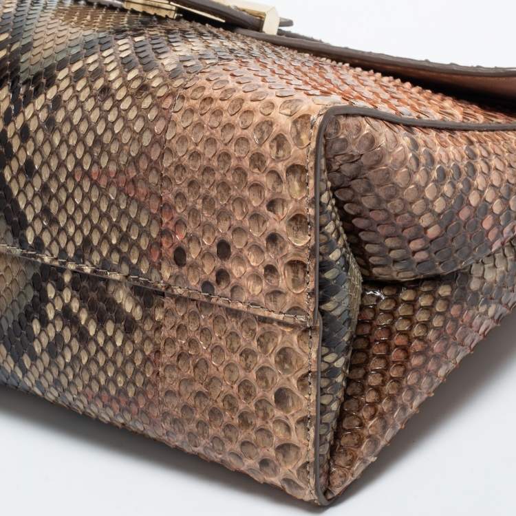 Pre Owned Jimmy Choo Beige Python Leather Flap Shoulder Bag