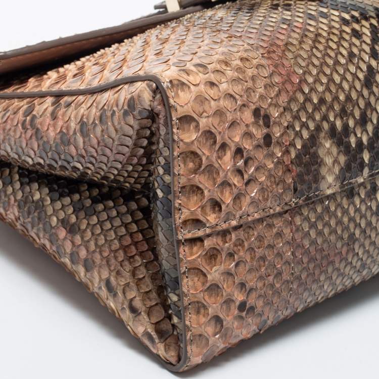 Pre Owned Jimmy Choo Beige Python Leather Flap Shoulder Bag