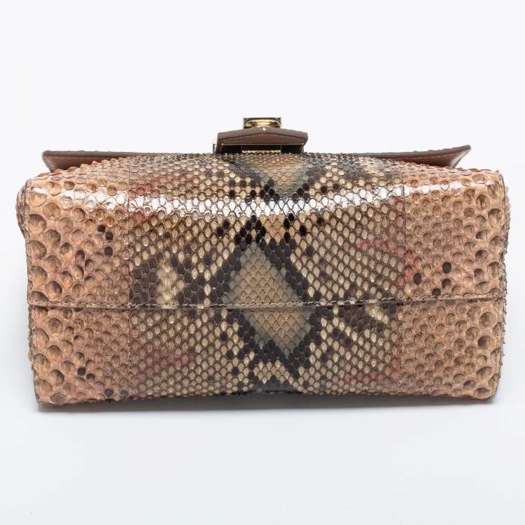 Pre Owned Jimmy Choo Beige Python Leather Flap Shoulder Bag