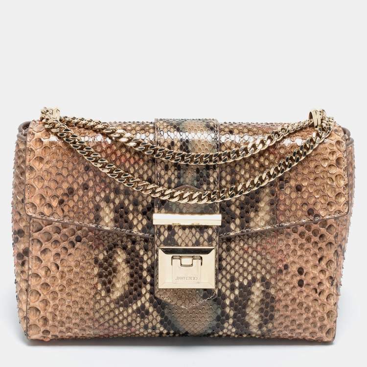 Pre Owned Jimmy Choo Beige Python Leather Flap Shoulder Bag