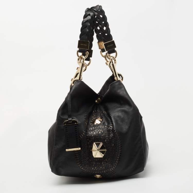 Pre Owned Jimmy Choo Black Perforated Leather Shoulder Bag