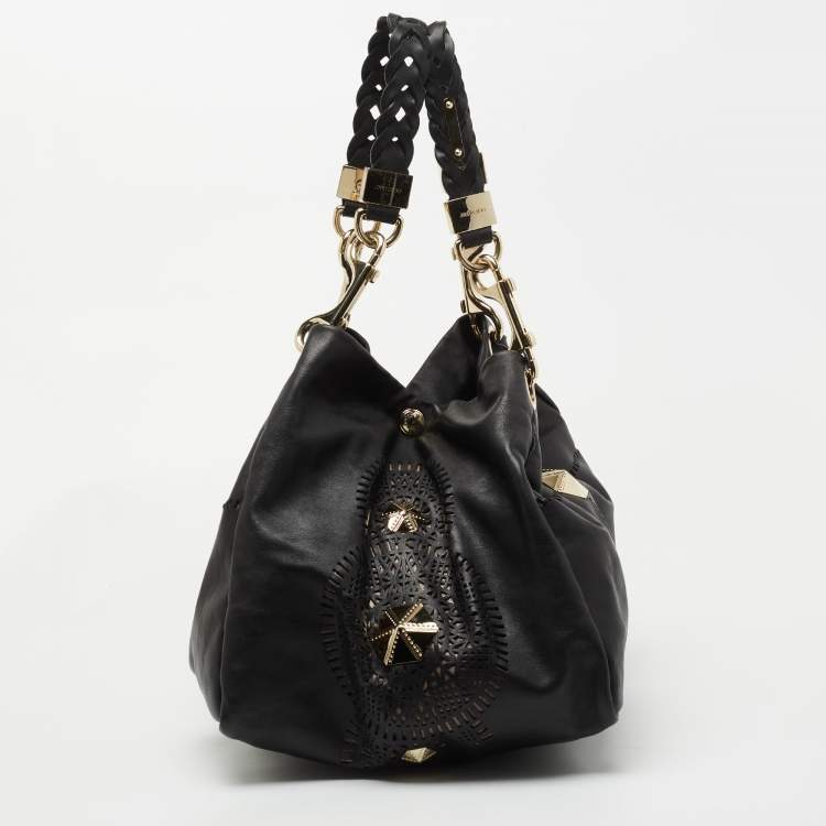 Pre Owned Jimmy Choo Black Perforated Leather Shoulder Bag