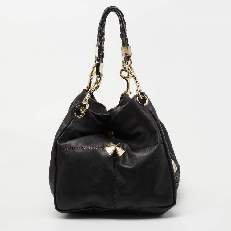 Pre Owned Jimmy Choo Black Perforated Leather Shoulder Bag
