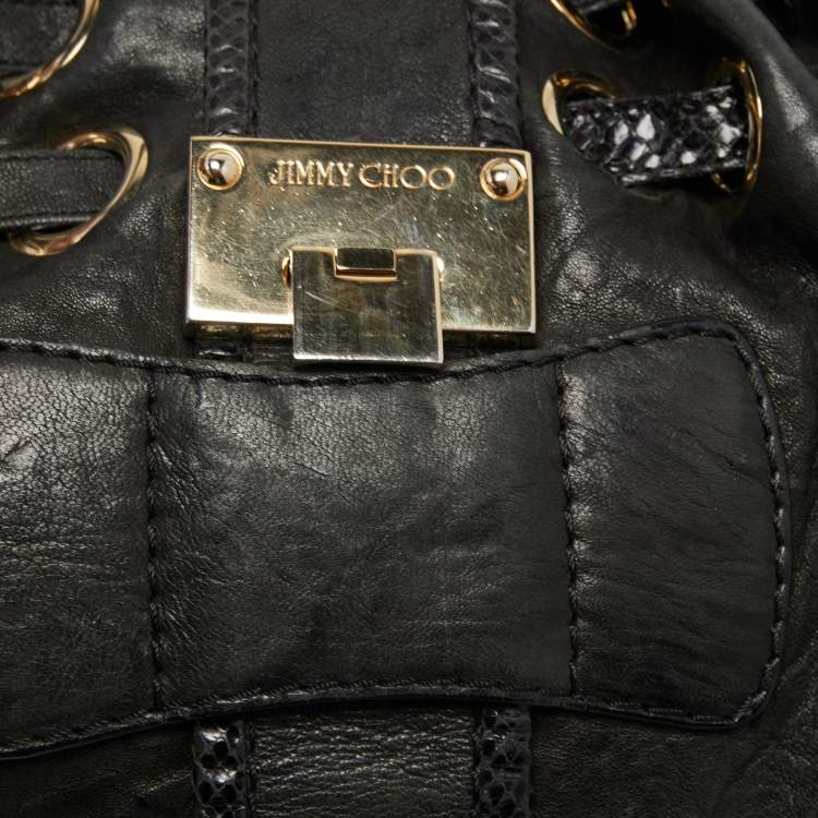 مملوكة مسبقًا Jimmy Choo Black Leather and Snakeskin Ramona Shoulder Bag