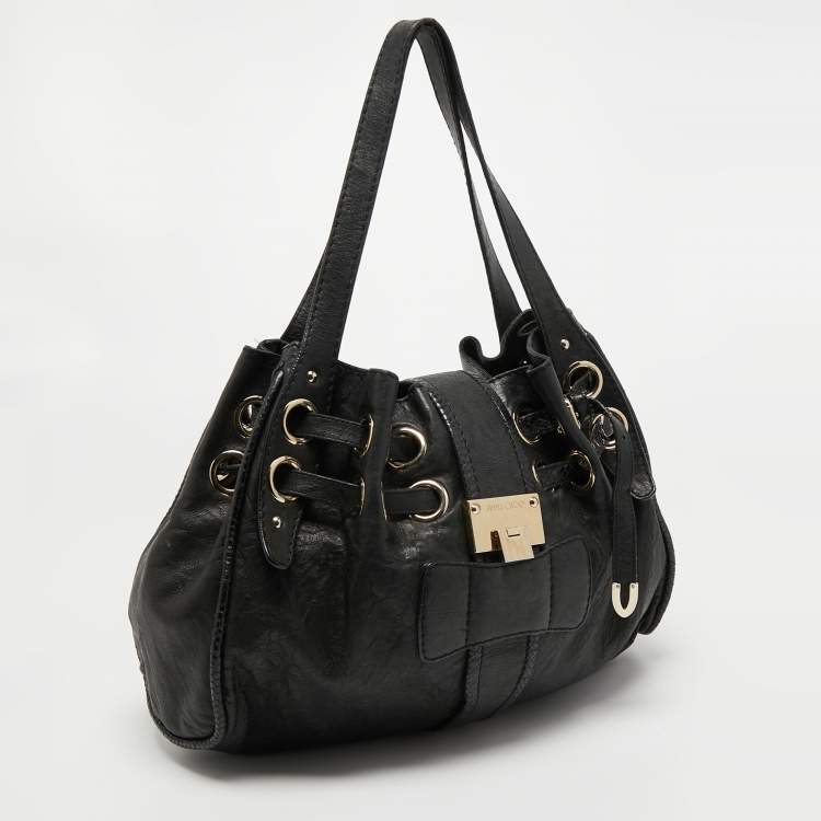 مملوكة مسبقًا Jimmy Choo Black Leather and Snakeskin Ramona Shoulder Bag