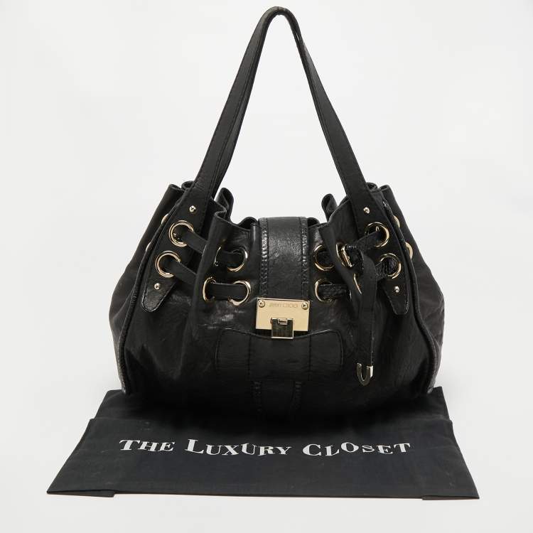 مملوكة مسبقًا Jimmy Choo Black Leather and Snakeskin Ramona Shoulder Bag