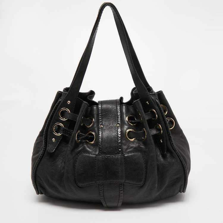 مملوكة مسبقًا Jimmy Choo Black Leather and Snakeskin Ramona Shoulder Bag