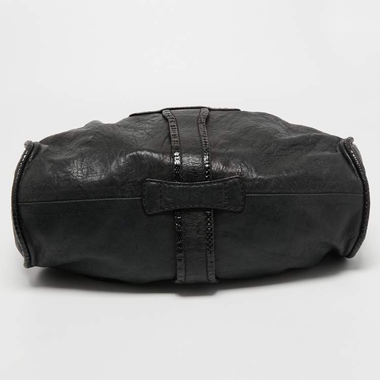 مملوكة مسبقًا Jimmy Choo Black Leather and Snakeskin Ramona Shoulder Bag