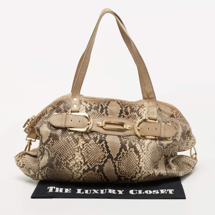 Pre Owned Jimmy Choo Beige/Brown Python Satchel