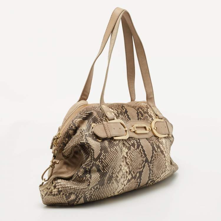 Pre Owned Jimmy Choo Beige/Brown Python Satchel