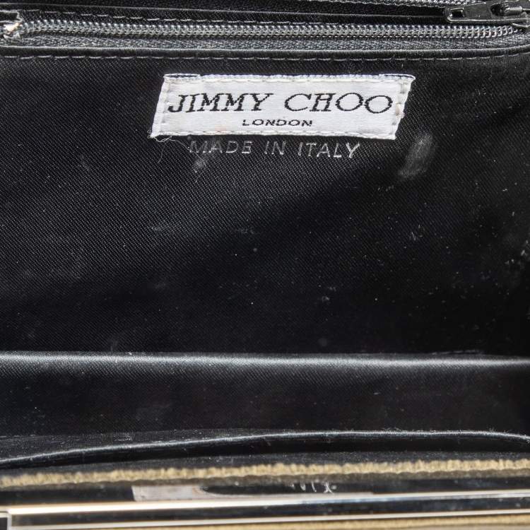 Pre Owned Jimmy Choo Olive Green Satin Frame Beaded Evening Bag