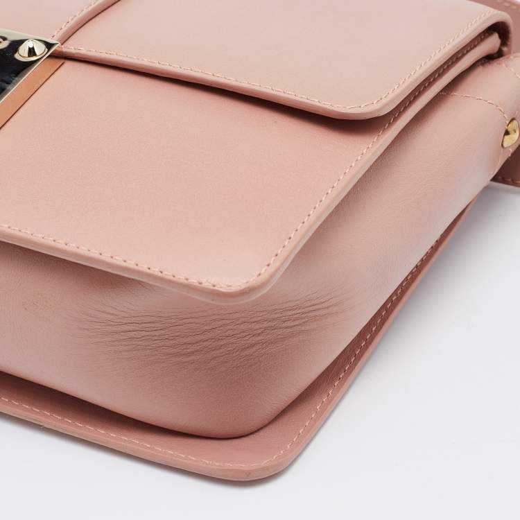 Pre Owned Jimmy Choo Pink Leather Rebel Flap Top Handle Bag
