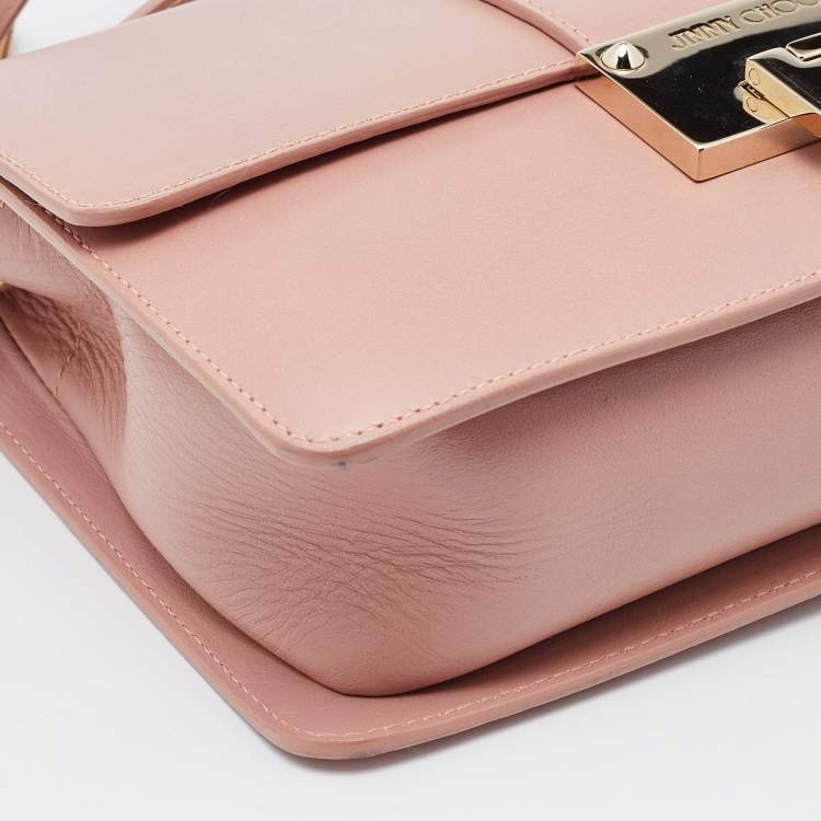 Pre Owned Jimmy Choo Pink Leather Rebel Flap Top Handle Bag