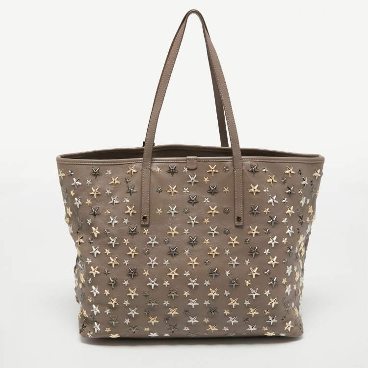 Pre Owned Jimmy Choo Beige Leather Sasha Star Studded Tote