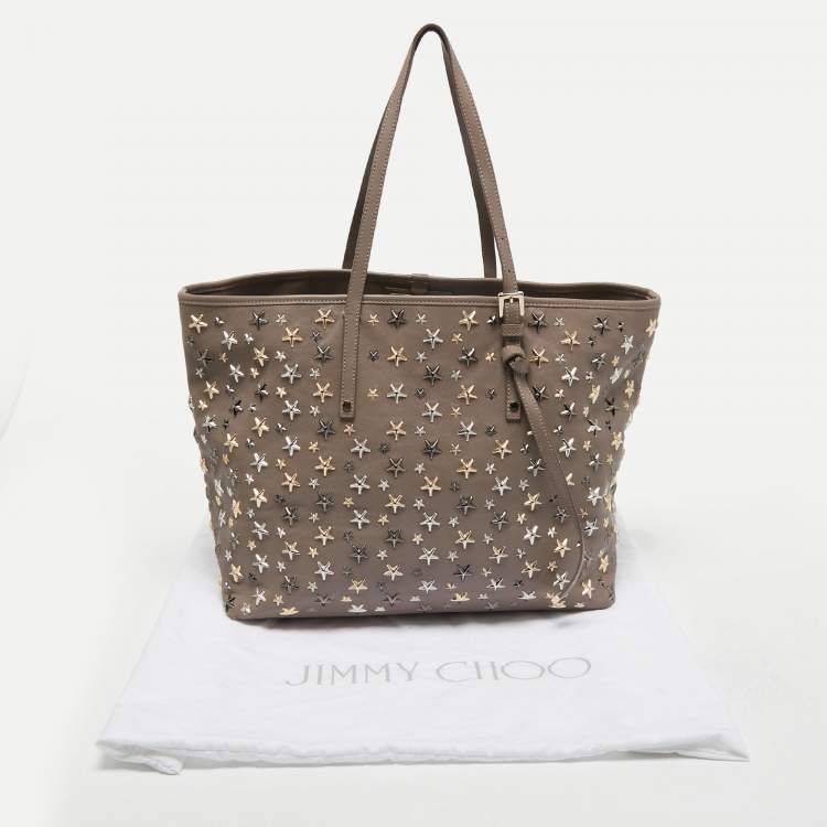 Pre Owned Jimmy Choo Beige Leather Sasha Star Studded Tote
