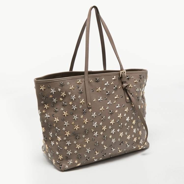 Pre Owned Jimmy Choo Beige Leather Sasha Star Studded Tote