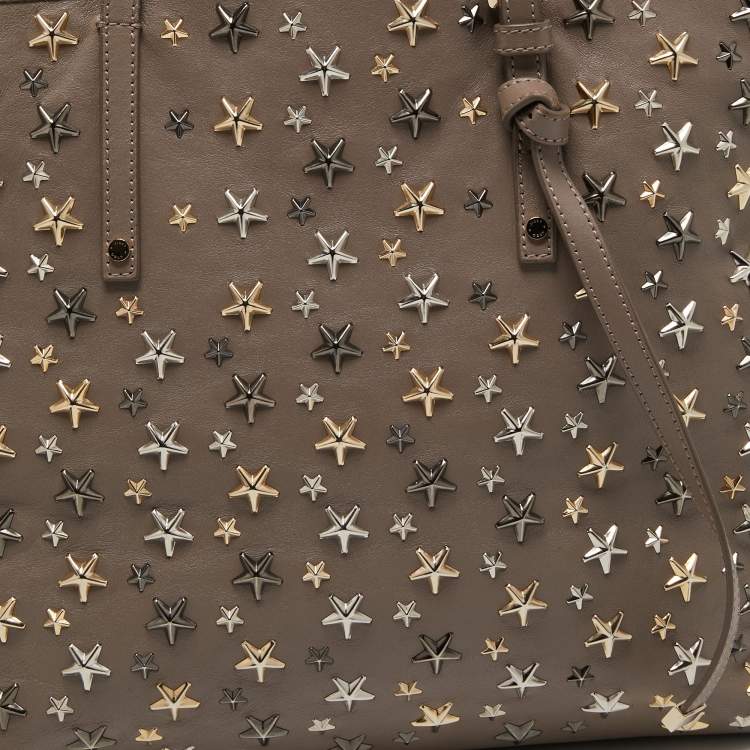 Pre Owned Jimmy Choo Beige Leather Sasha Star Studded Tote