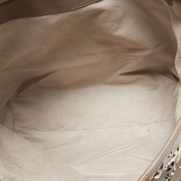 Pre Owned Jimmy Choo Beige Leather Sasha Star Studded Tote