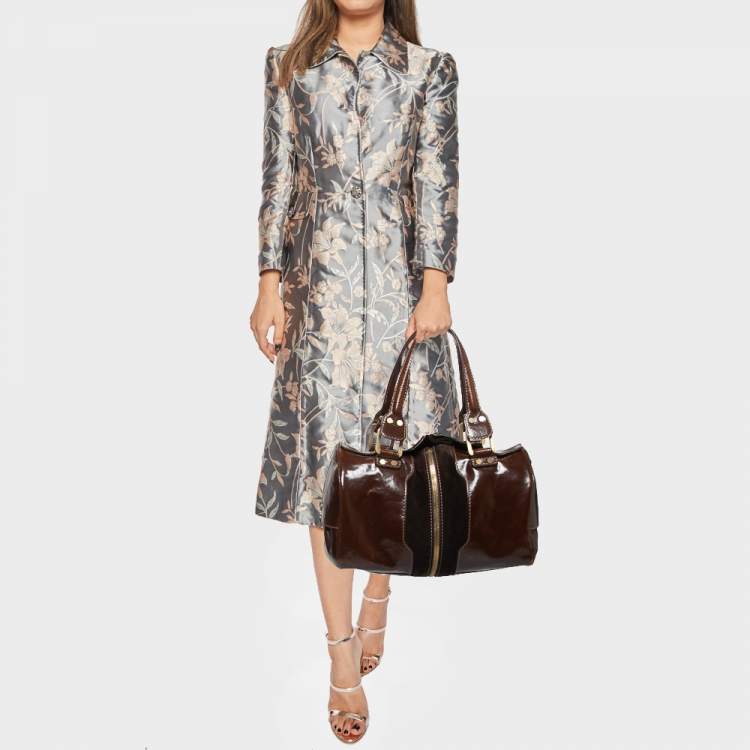 Pre Owned Jimmy Choo Brown Patent Leather and Suede Large Marla Bag