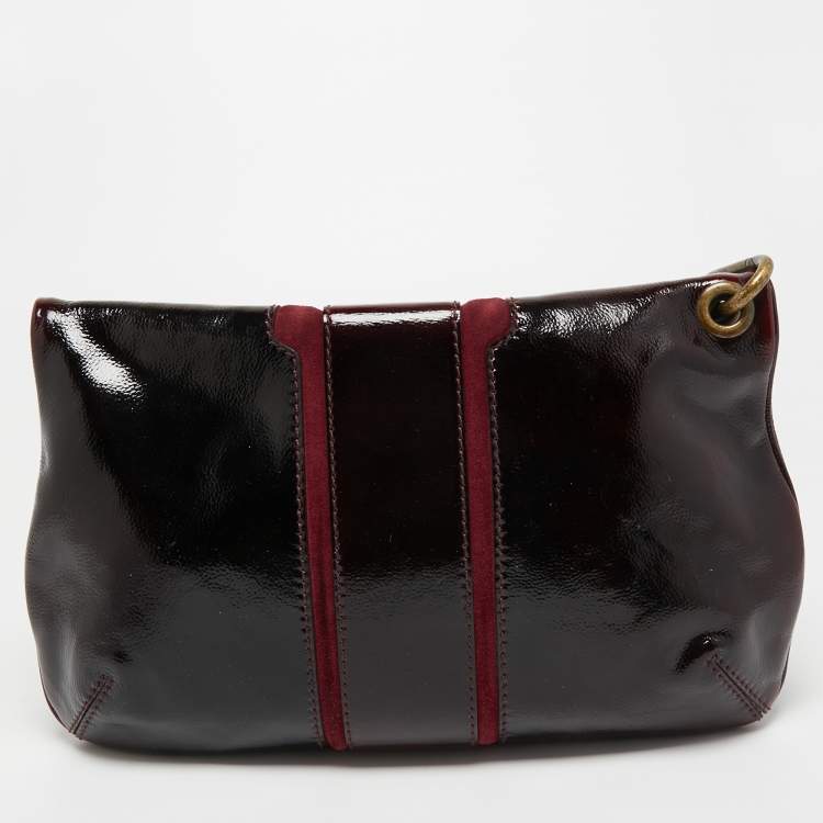 Pre Owned Jimmy Choo Burgundy Patent Leather and Suede Mave Foldover Clutch