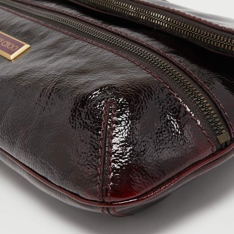 Pre Owned Jimmy Choo Burgundy Patent Leather and Suede Mave Foldover Clutch