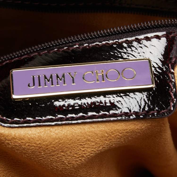 Pre Owned Jimmy Choo Burgundy Patent Leather and Suede Mave Foldover Clutch