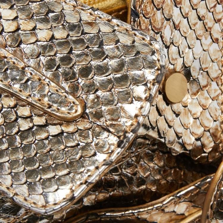 Pre Owned Jimmy Choo Gold/Silver Snakeskin Small Tulita Shoulder Bag