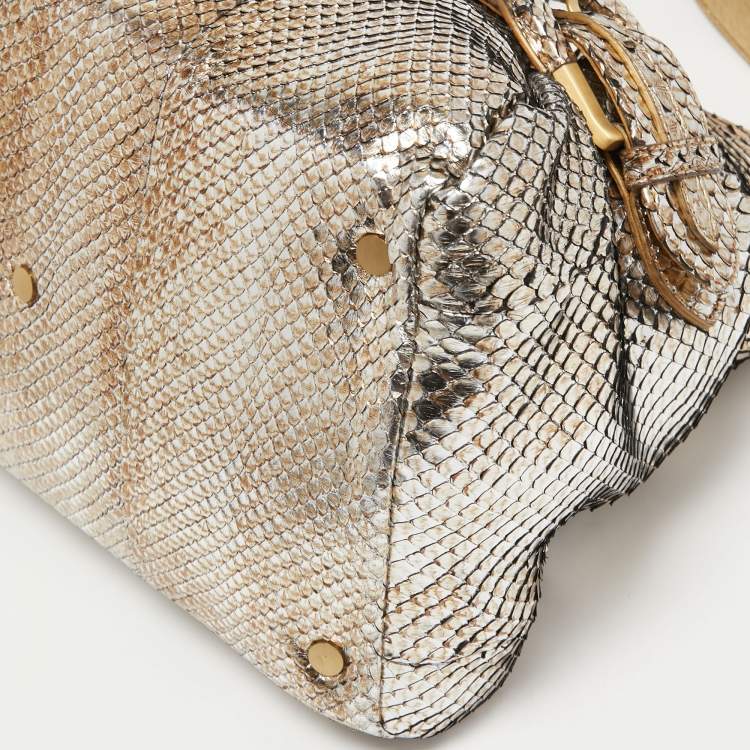 Pre Owned Jimmy Choo Gold/Silver Snakeskin Small Tulita Shoulder Bag