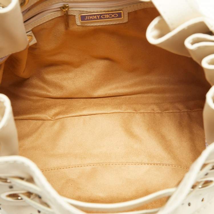 Pre Owned Jimmy Choo Off White Leather Studded Riki Tote