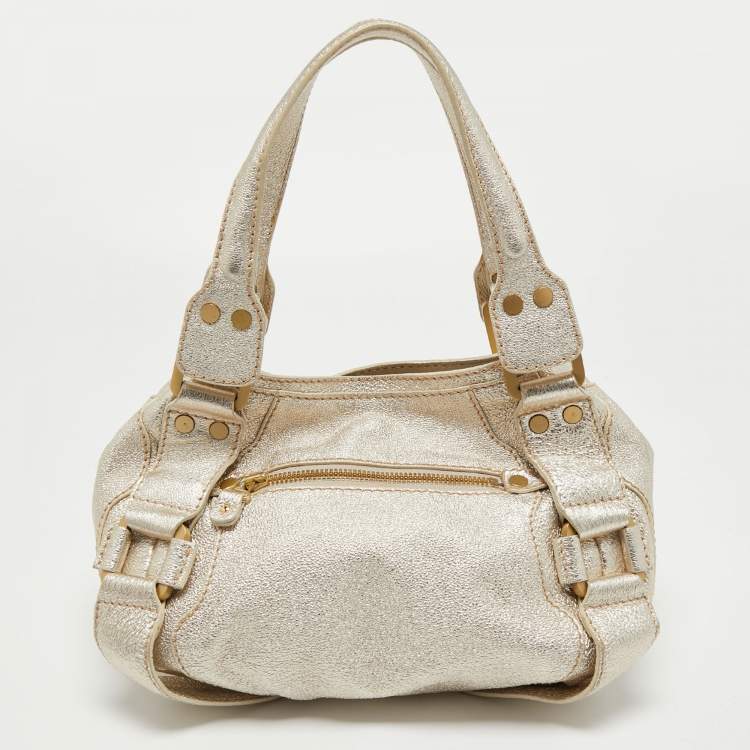 Pre Owned Jimmy Choo Gold Leather Mahala Bag