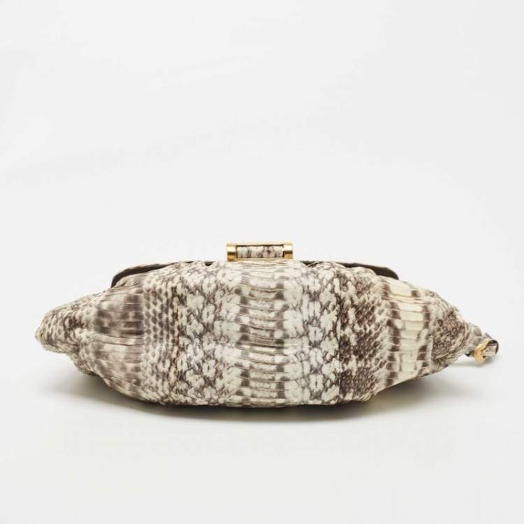 Pre Owned Jimmy Choo Beige/Brown Snakeskin Baguette