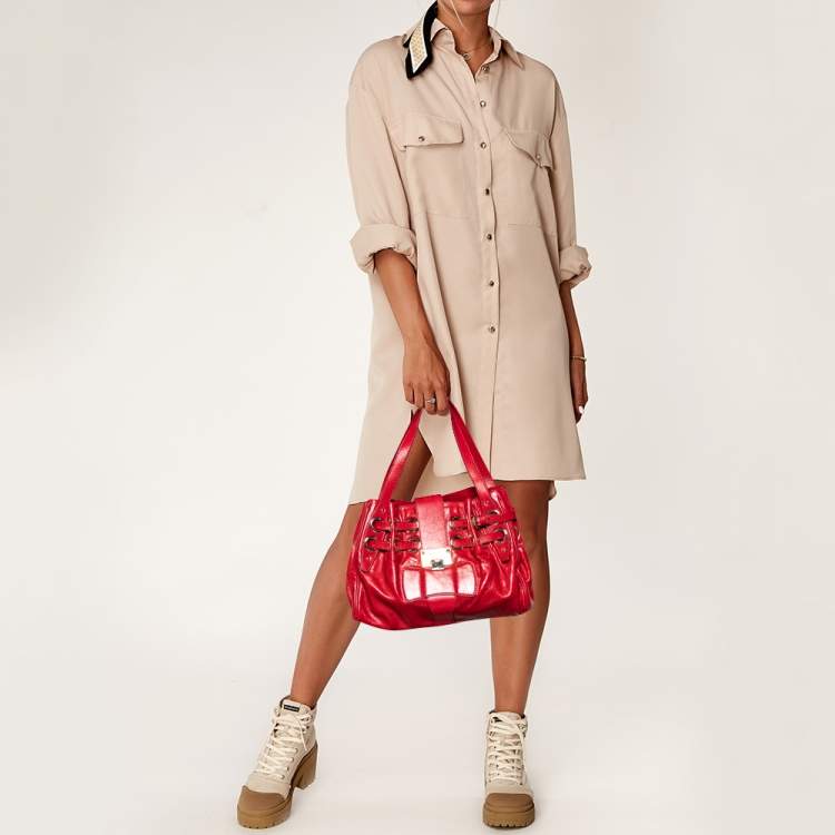 Pre Owned Jimmy Choo Red Leather Ramona Shoulder Bag
