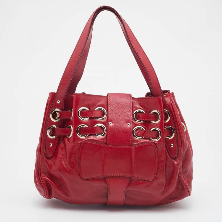 Pre Owned Jimmy Choo Red Leather Ramona Shoulder Bag