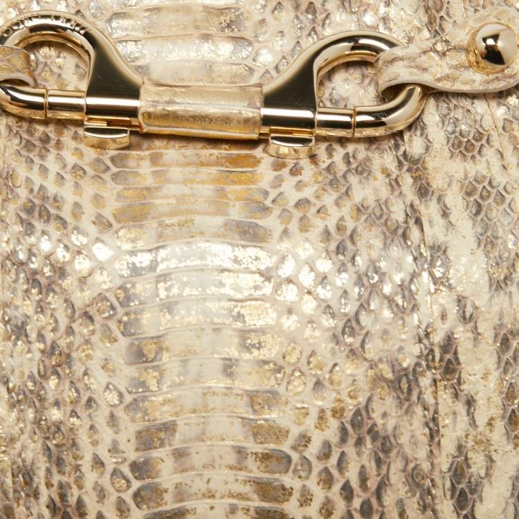 Pre Owned Jimmy Choo Gold Python Leather Clasps Clutch