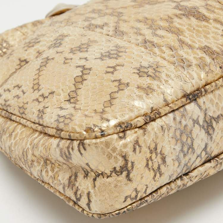 Pre Owned Jimmy Choo Gold Python Leather Clasps Clutch