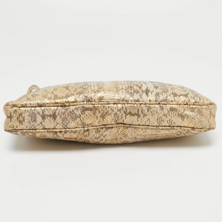 Pre Owned Jimmy Choo Gold Python Leather Clasps Clutch
