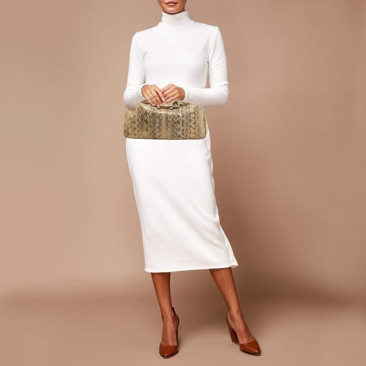 Pre Owned Jimmy Choo Gold Python Leather Clasps Clutch