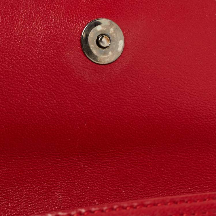 Pre Owned Jimmy Choo Red/White Canvas and Leather Logo Tape Bow Finley Shoulder Bag