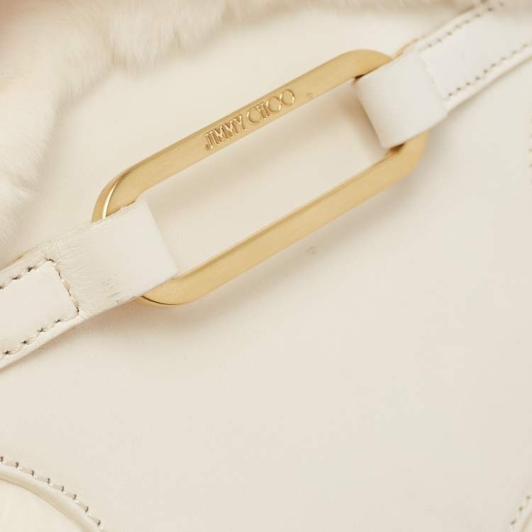 Pre Owned Jimmy Choo White Embroidered Rabbit Fur and Leather Tulita Hobo