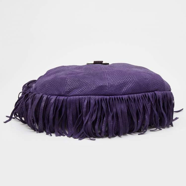 Pre Owned Jimmy Choo Purple Python Effect Leather Fringe Hobo