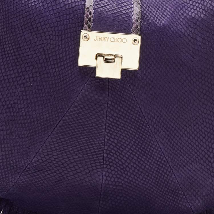 Pre Owned Jimmy Choo Purple Python Effect Leather Fringe Hobo