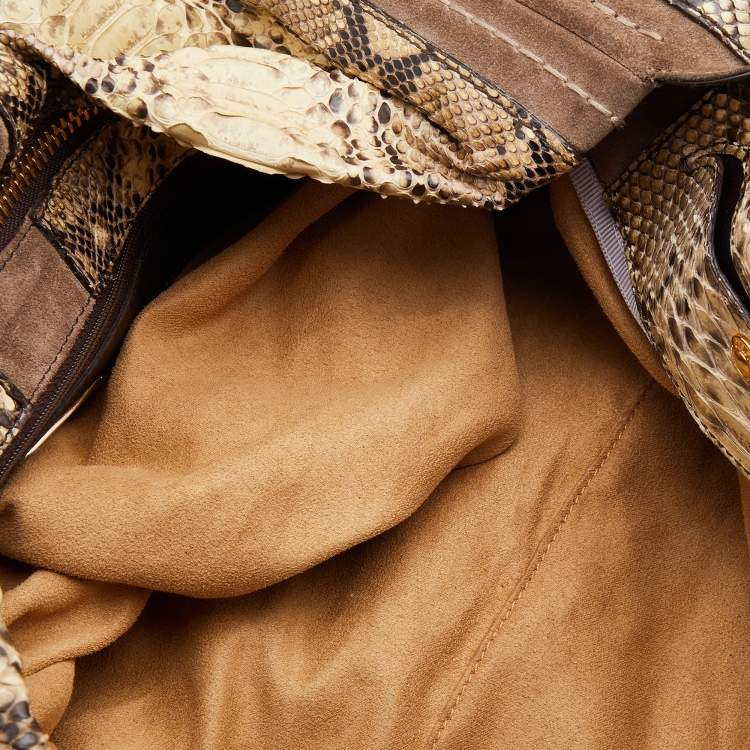 مملوكة مسبقًا Jimmy Choo Cream/Brown Python and Suede Saba Hobo