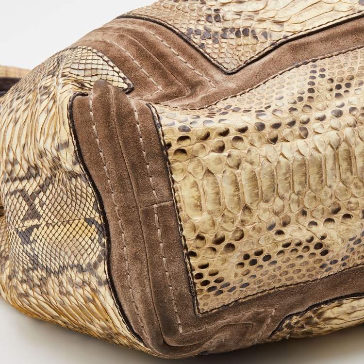 مملوكة مسبقًا Jimmy Choo Cream/Brown Python and Suede Saba Hobo